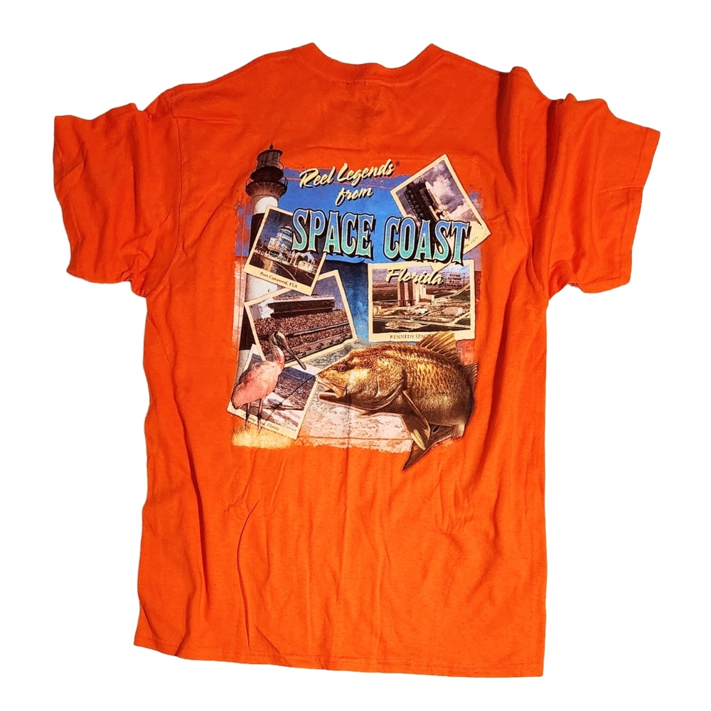 Reel Legends Orange Florida Space Coast Graphic Tee Thirt Souvenir L